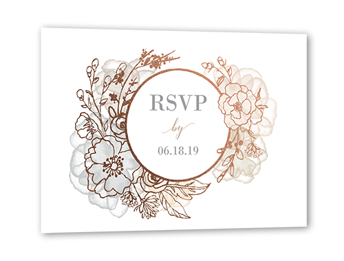 Floral Fringe Wedding Response Card, Rose Gold Foil, Beige, Matte, Signature Smooth Cardstock, Square