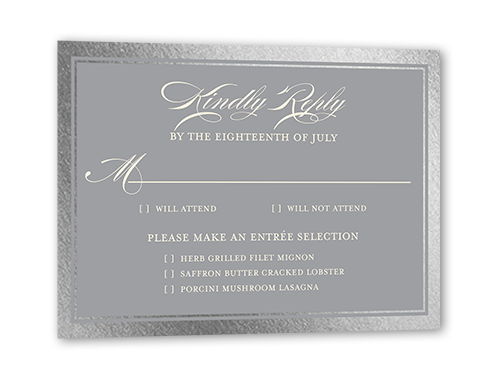 Remarkable Frame Classic Wedding Response Card, Silver Foil, Black, Matte, Pearl Shimmer Cardstock, Square