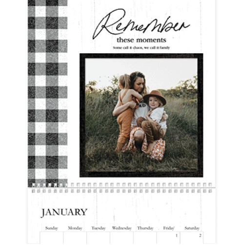Black And White Rustic Calendar Wall Calendar, 12x12