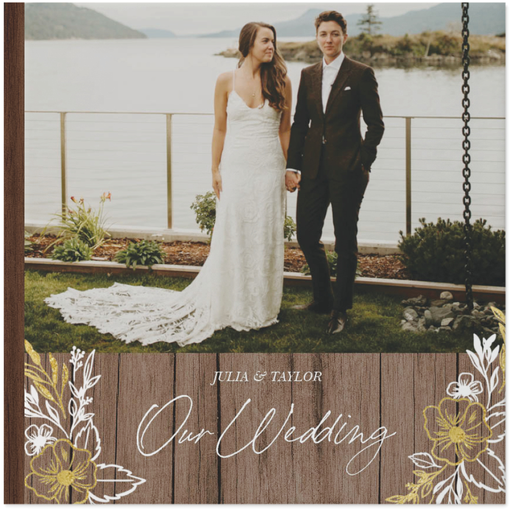 Rustic Gilded Wedding Photo Book, 8x8, Hard Cover - Glossy, Deluxe Layflat